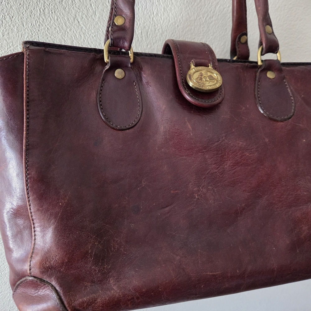 Brahmin leather satchel 13" by 8" Chocolate Brown VTG - Picture 3 of 11